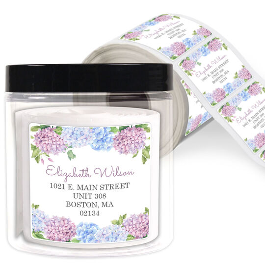 Hydrangea Garden Square Address Labels in a Jar